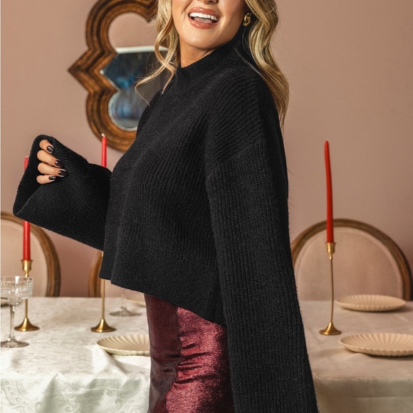 NWT Dark Night High Neck Extra Long Flared Sleeve Sweater - Picture 4 of 4